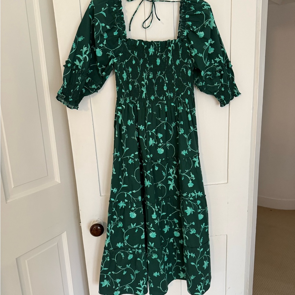 Hill House Green Floral Long Sleeve Dress